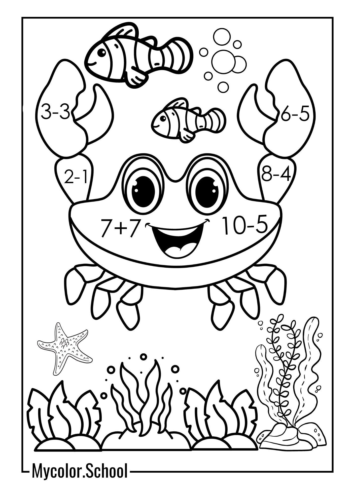 Math Coloring Pages beautiful crab full of calculations