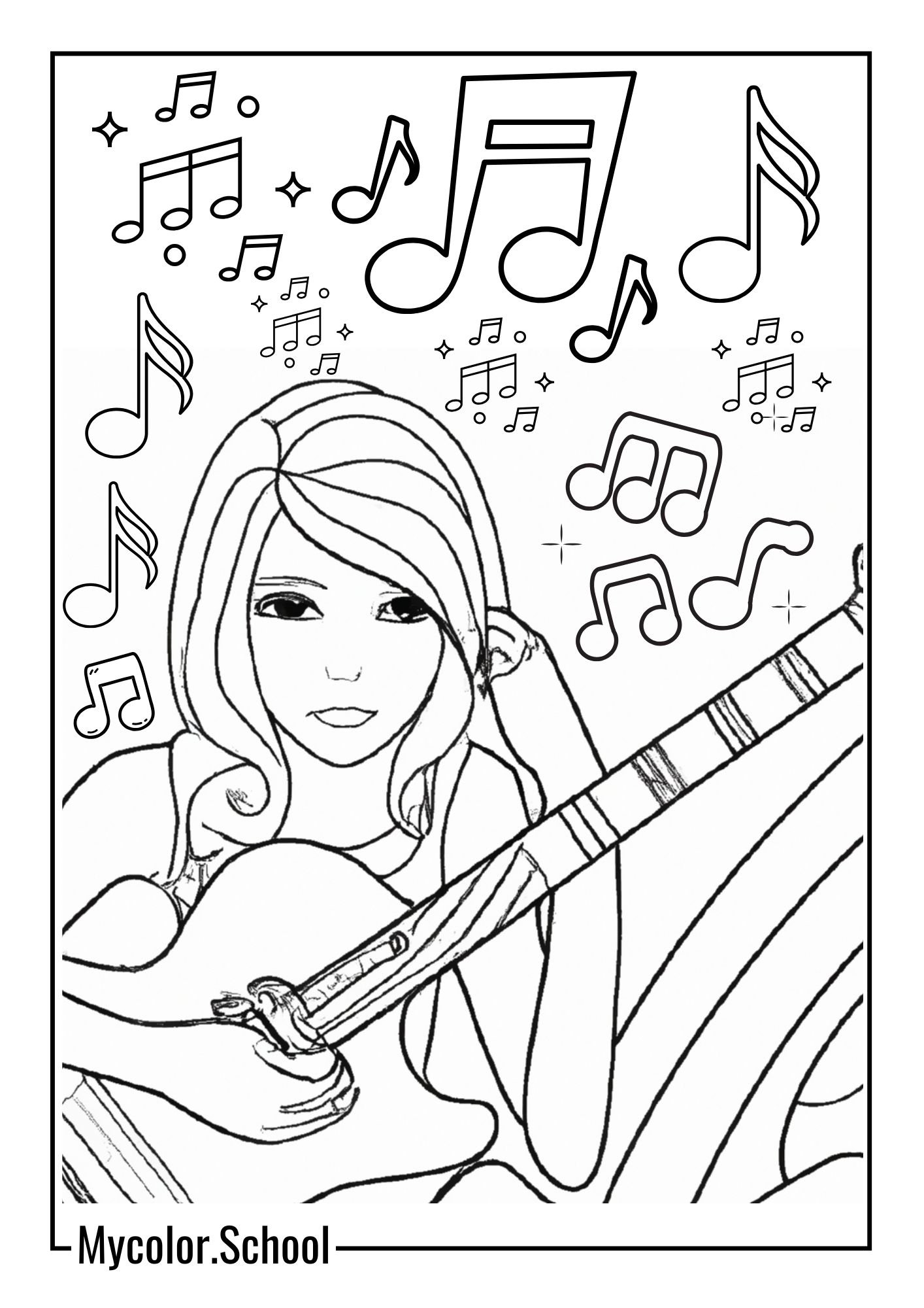 Music Coloring Pages Girl Giuitarist