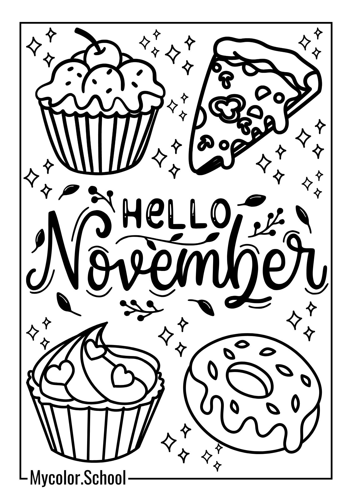 November Coloring Pages Cupcakes