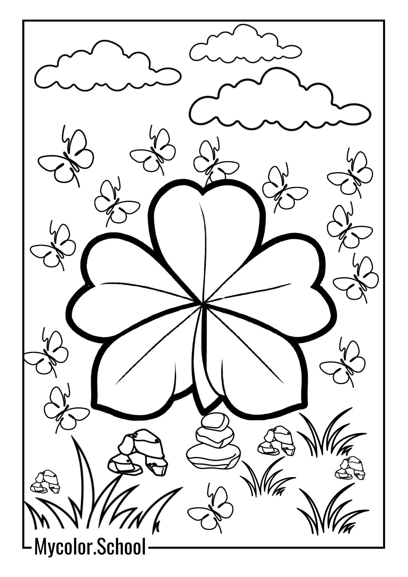 Shamrock Coloring Pages Five Leaf Clover