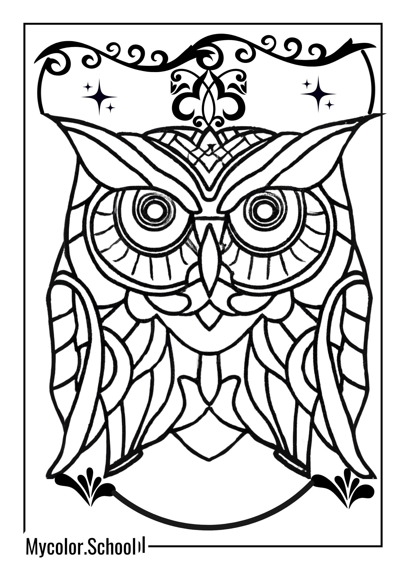 Teens Coloring Pages Owl Intricate pattern