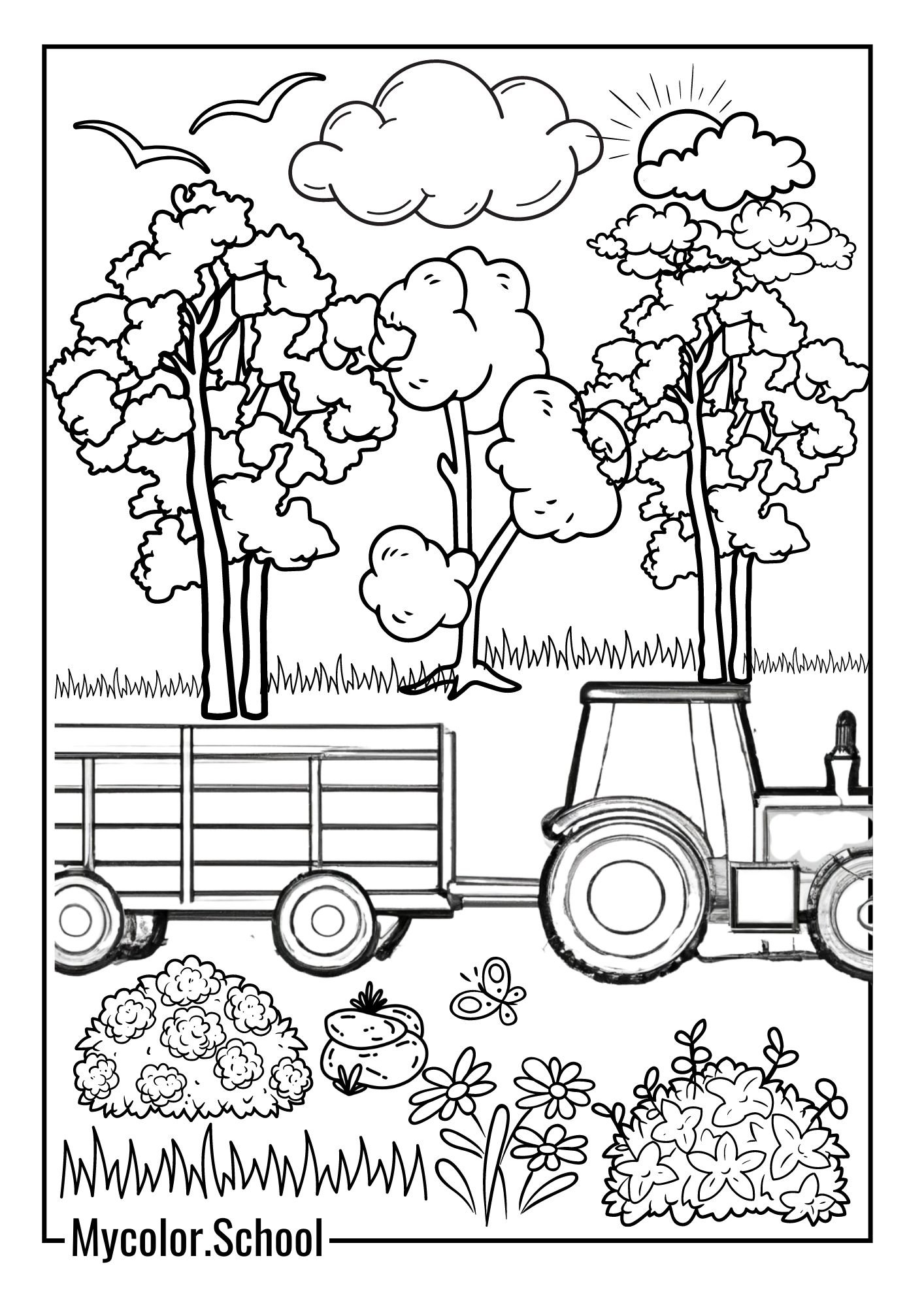 Tractor Coloring Pages Tractor pulling a Trailer