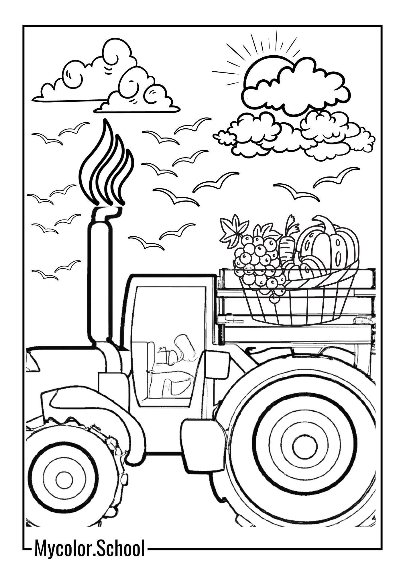 Tractor Coloring Pages Tractor full of Fruits