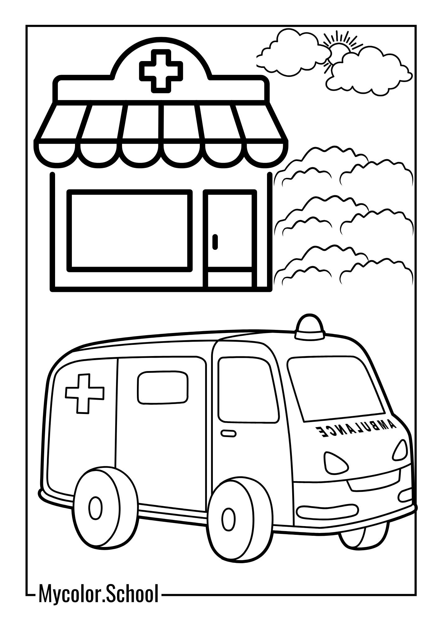 Ambulance Coloring Pages ambulance near in Pharmacy