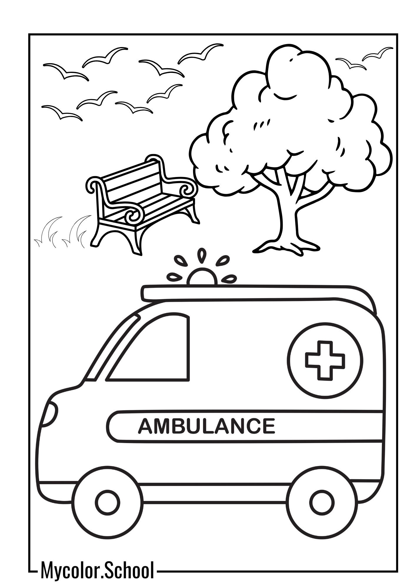 Ambulance Coloring Pages ambulance in a peaceful place