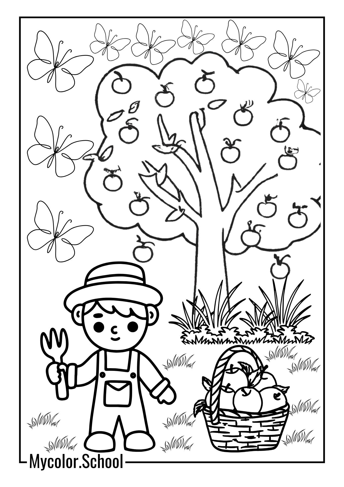 Apple Tree Coloring Pages Happy Farmer