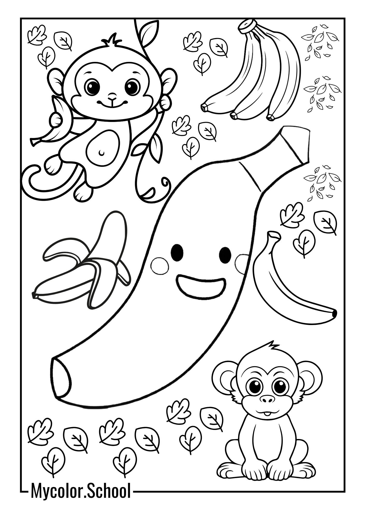 Bananas Coloring Pages Happy Monkey