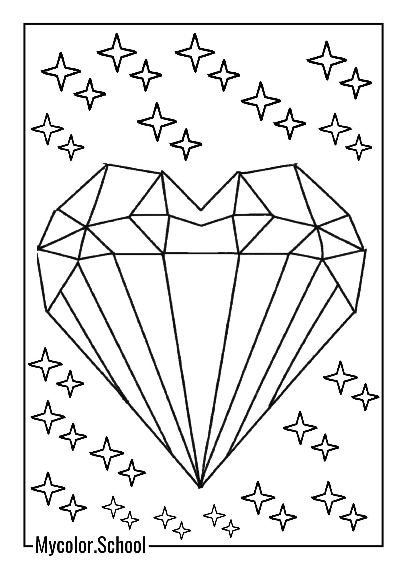 Diamond Coloring Pages Heart Diamond