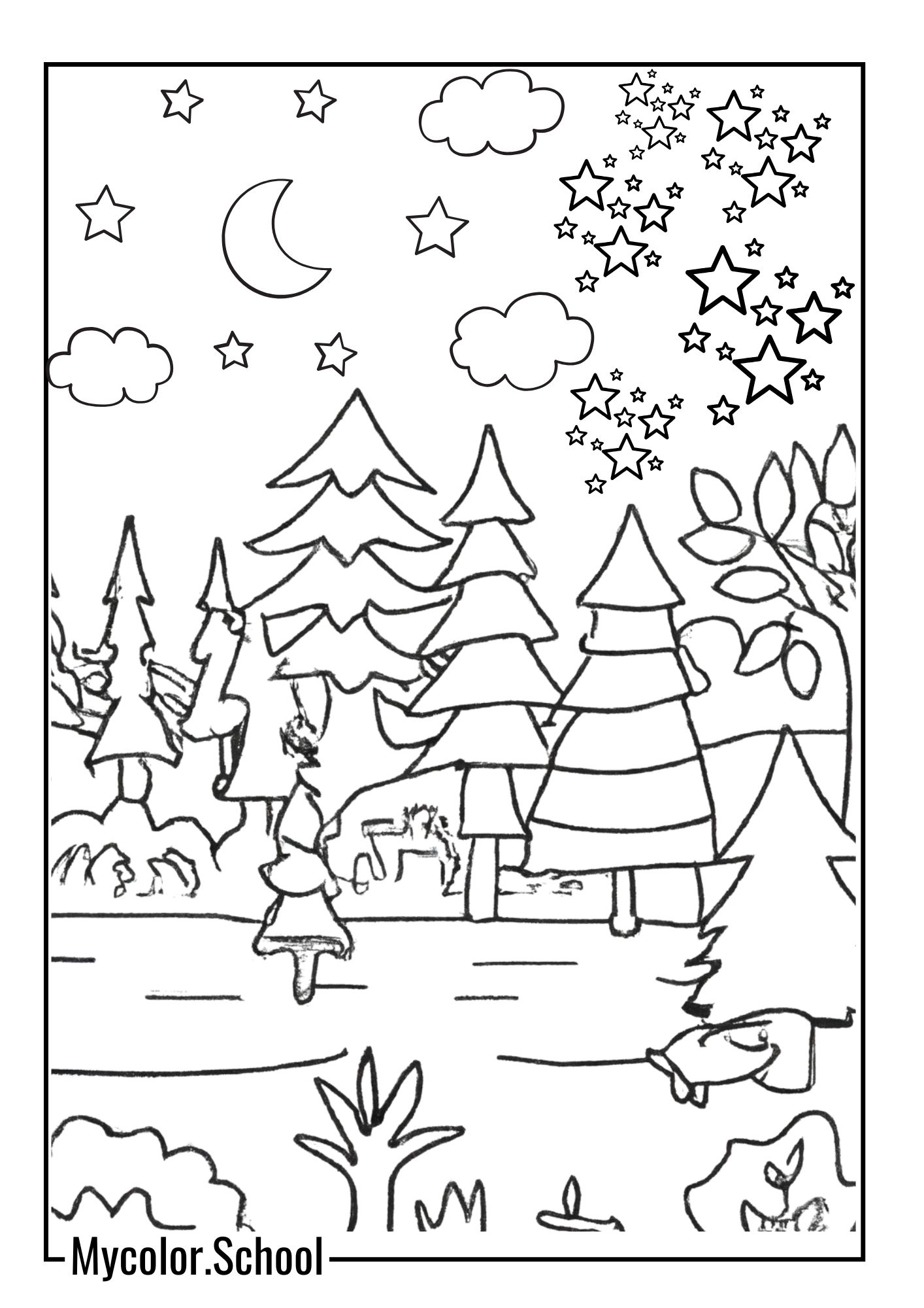 Forest Coloring Pages Night