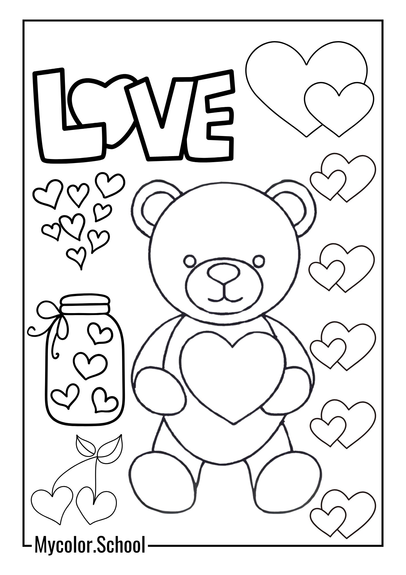 Free Valentine Coloring Pages Teddy Heart
