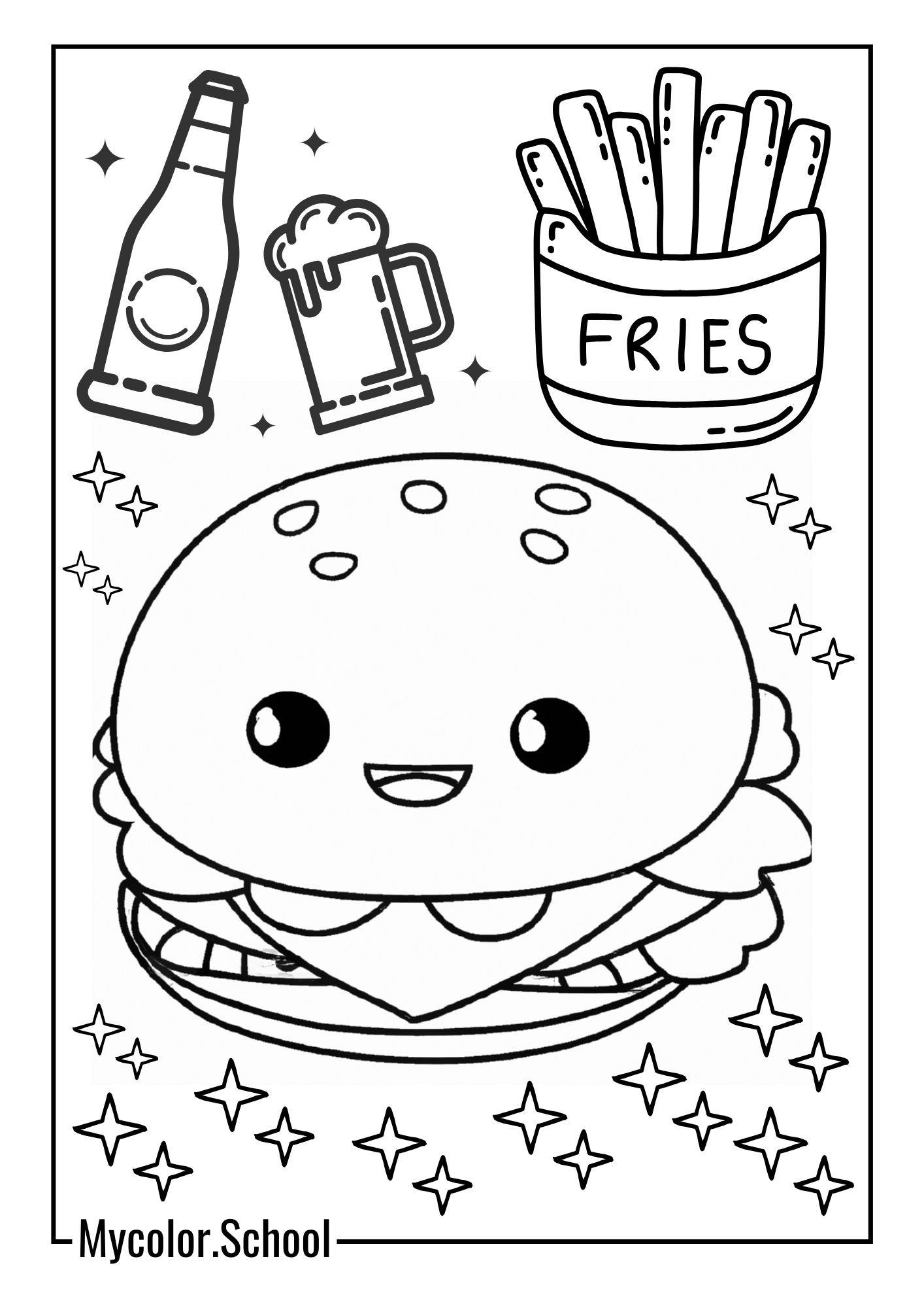 Hamburger Coloring Pages Happy Food