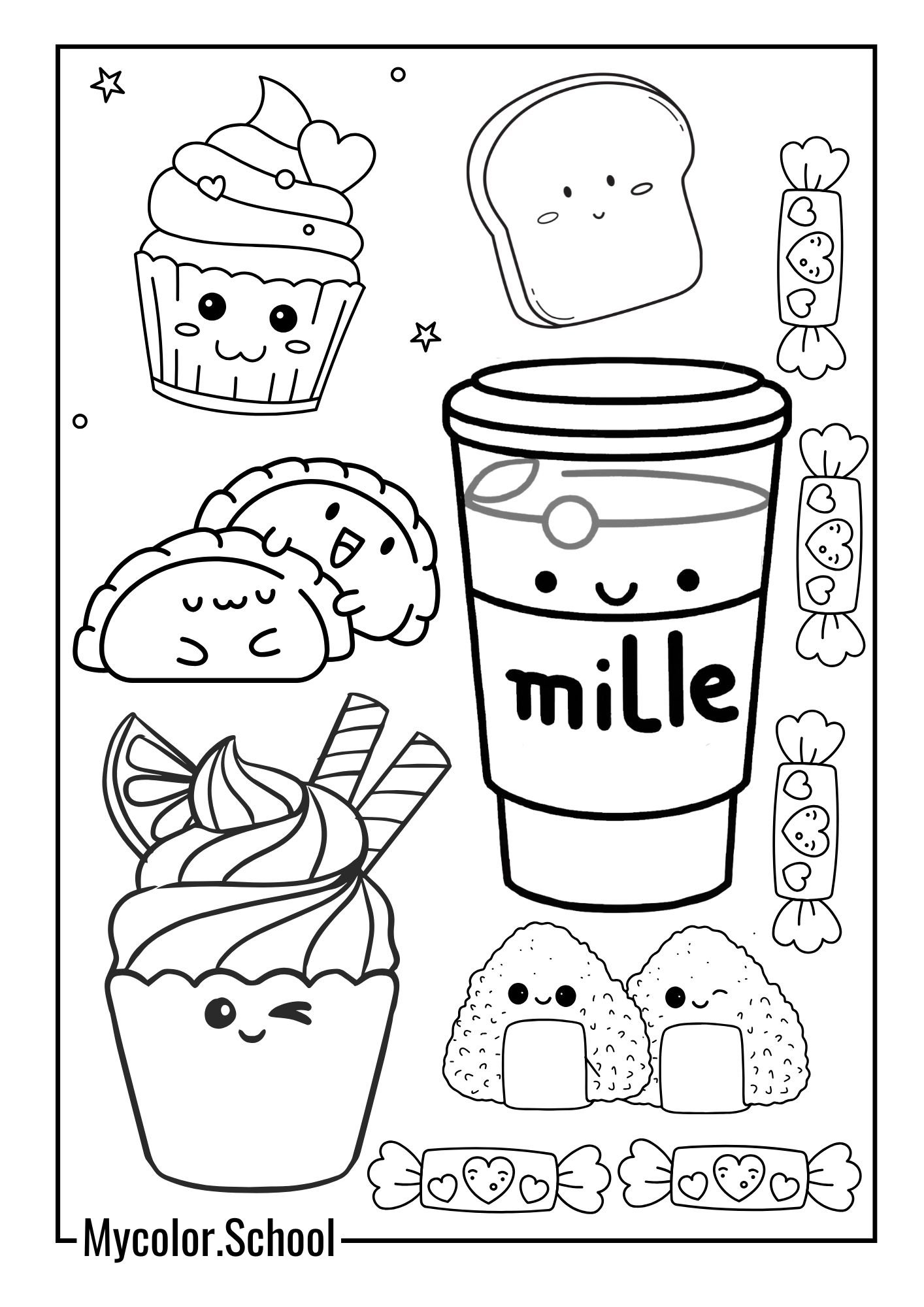 Kawaii Foods Coloring Pages Yummy
