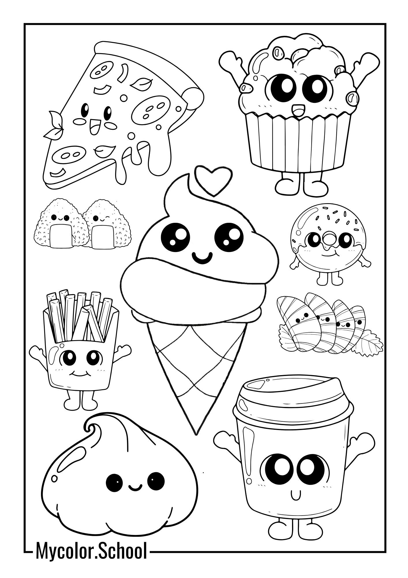 Kawaii Foods Coloring Pages Delicious