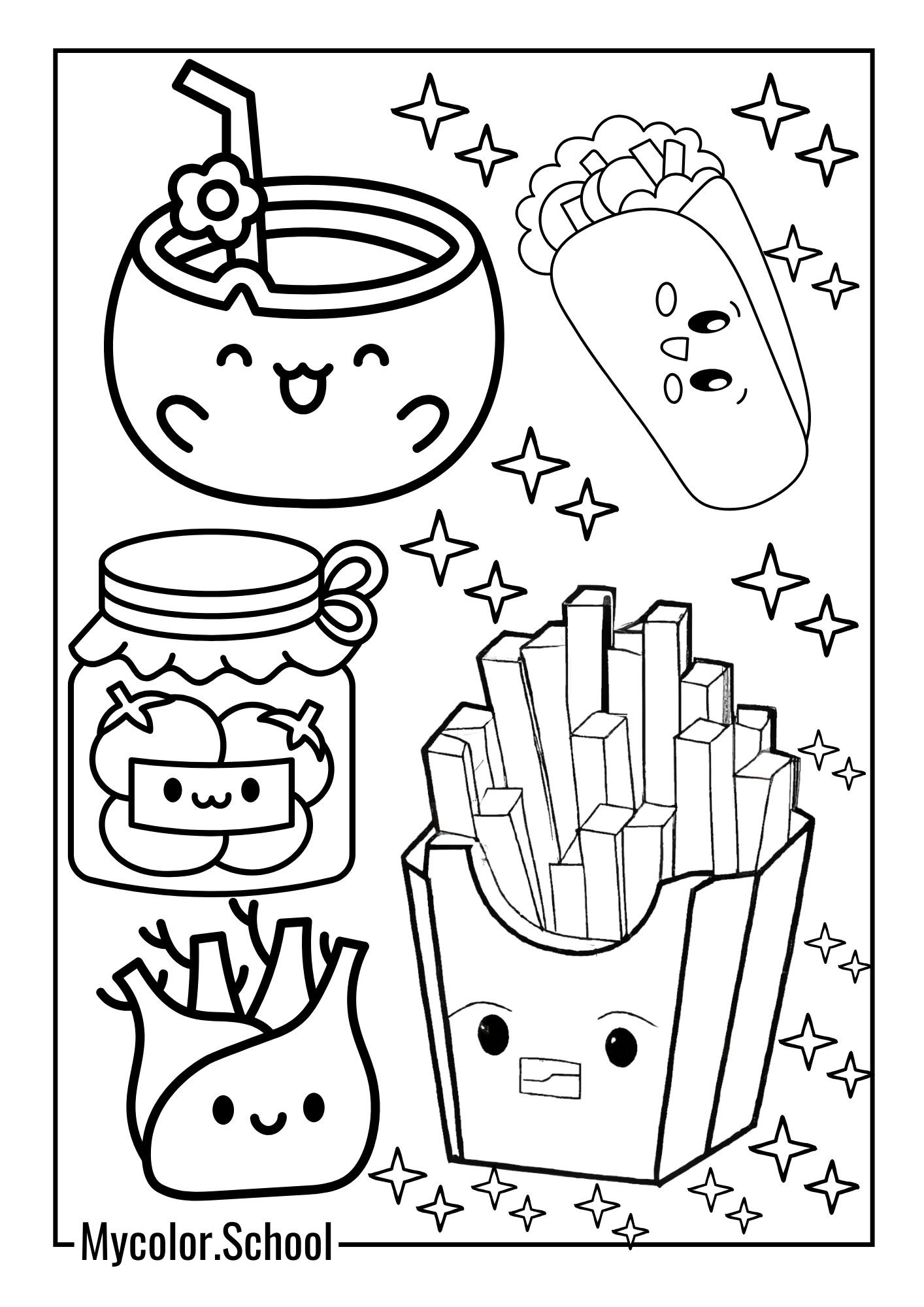 Kawaii Foods Coloring Pages Tasty