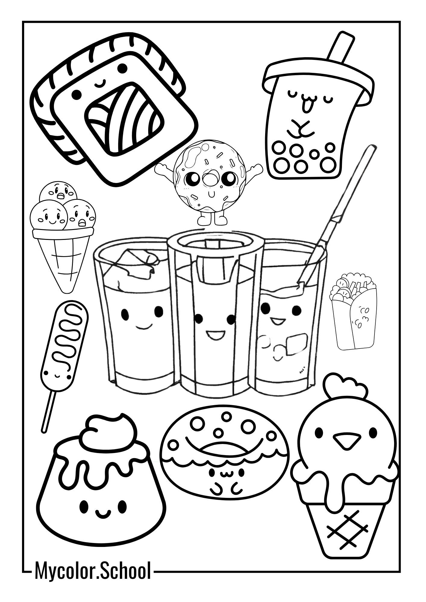Kawaii Foods Coloring Pages Let's Eat