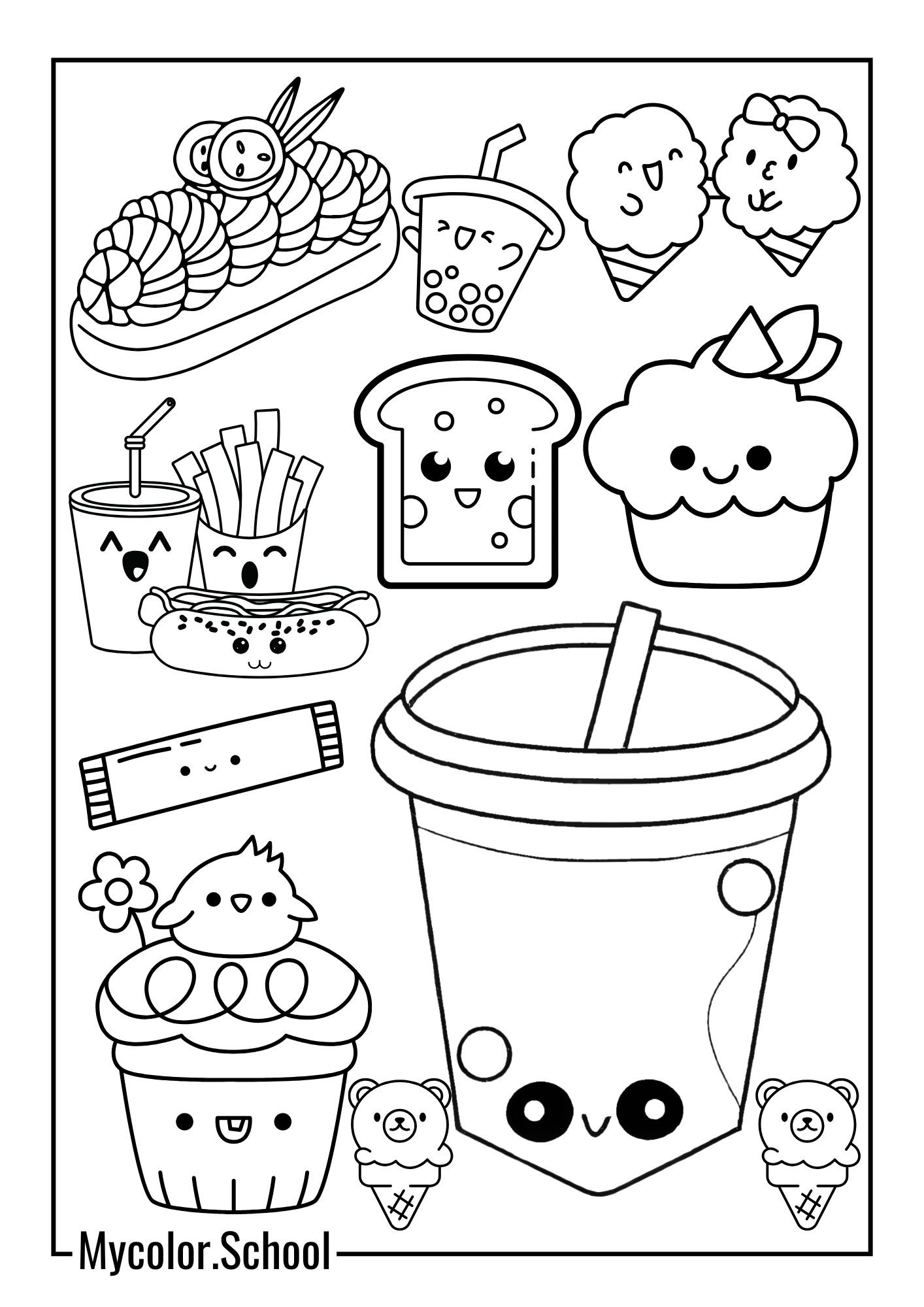 Kawaii Foods Coloring Pages Foods