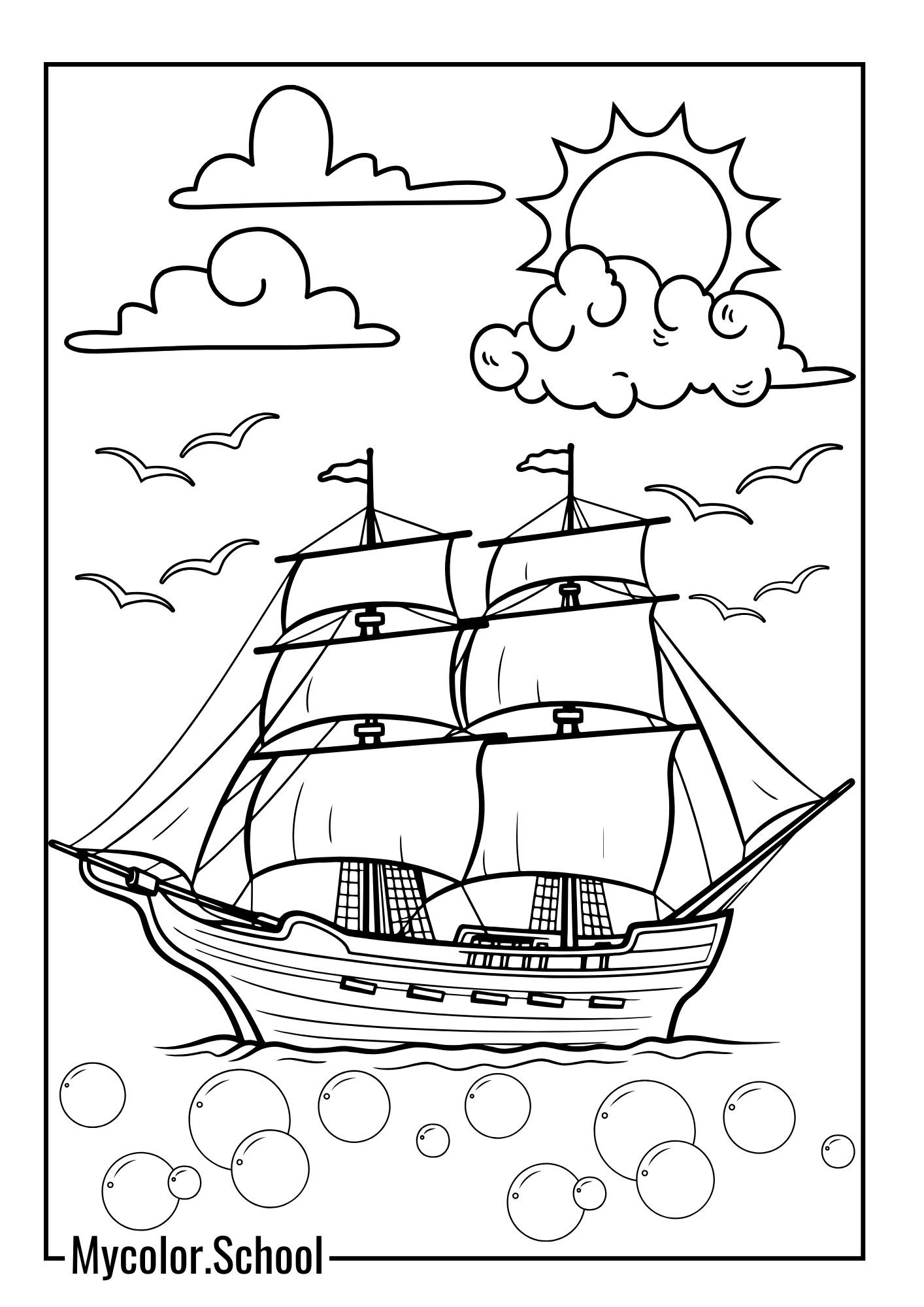 Pirate Ship Coloring Pages great scenery