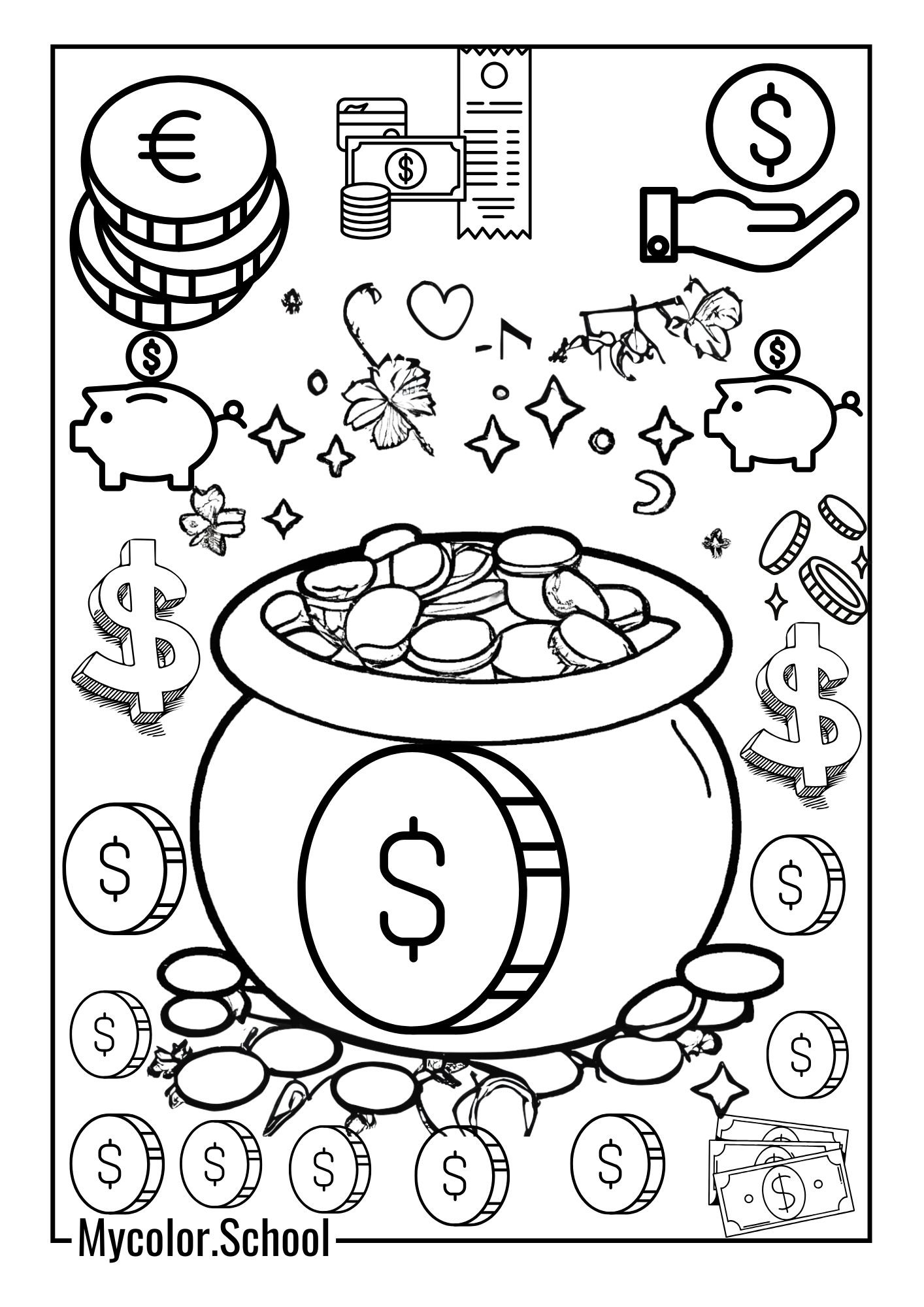 Pot Of Gold Coloring Pages Money