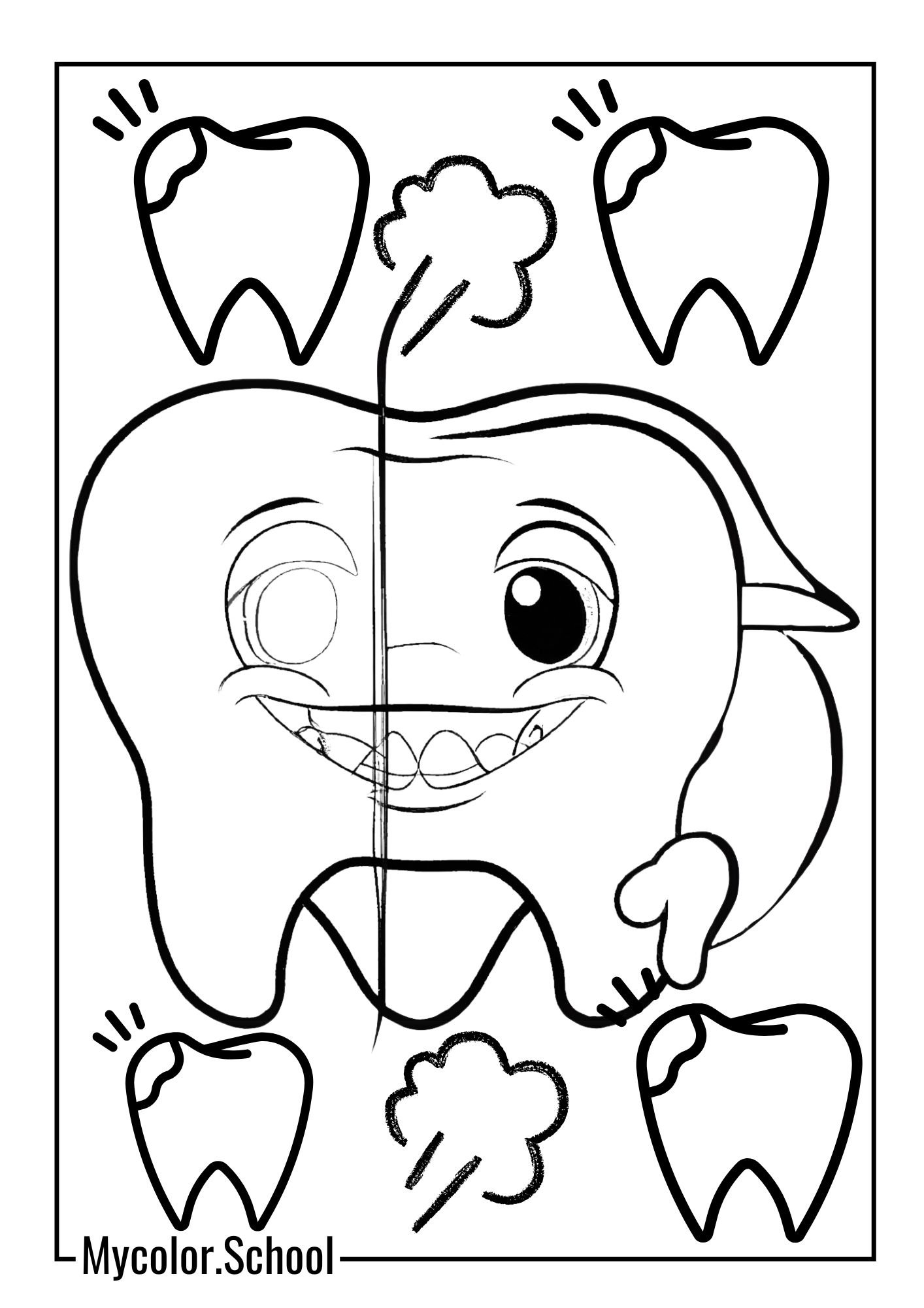 Tooth Coloring Pages with cavities