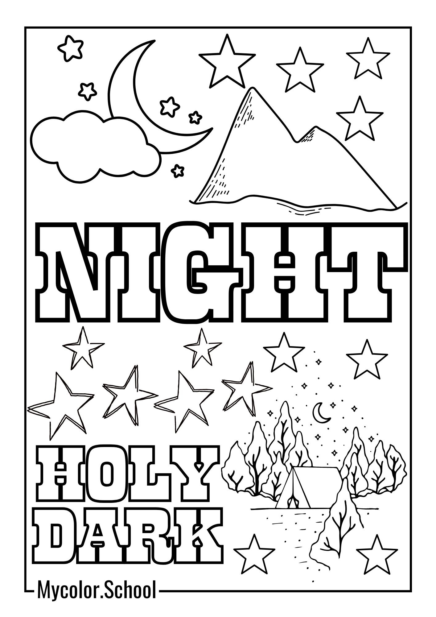 Word Coloring Pages Peaceful Night